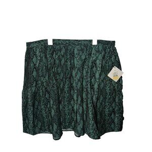 Ava & Viv A-Line Skirt Women's 2X Green black animal print Elastic Waist Pull-On